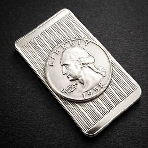 VTG 1958 Washington Quarter Money Clip First Federal Savings Chicago 25th Anniv.